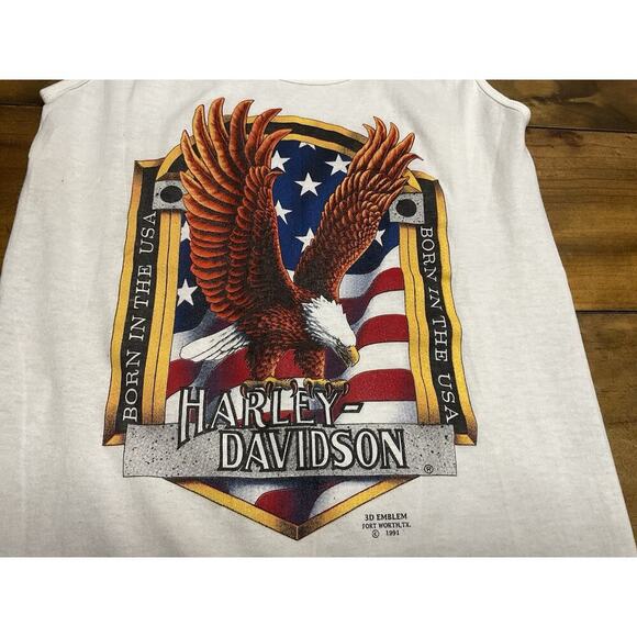 Vintage 1991 Harley Davidson 3D Emblem Sleeveless Tank Top Eagle Size Small - Picture 2 of 11